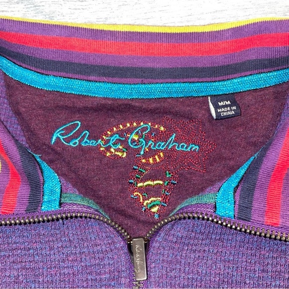 Robert graham  purple 1/4 zip color strip flip cuff color sweater sz medium - Picture 3 of 3